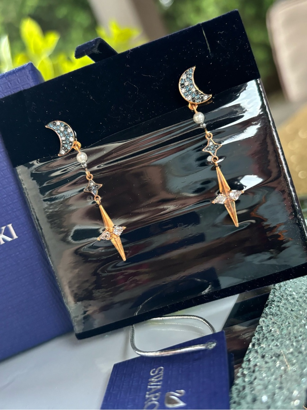 Swarovski Symbolic Pierced Earring Jackets feature celestial star and moon NWT - Picture 3 of 8